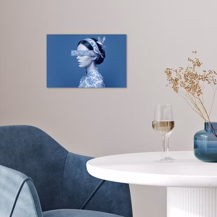 Portret - Klassiek - Wit - Blauw poster papier klein -sfeer3