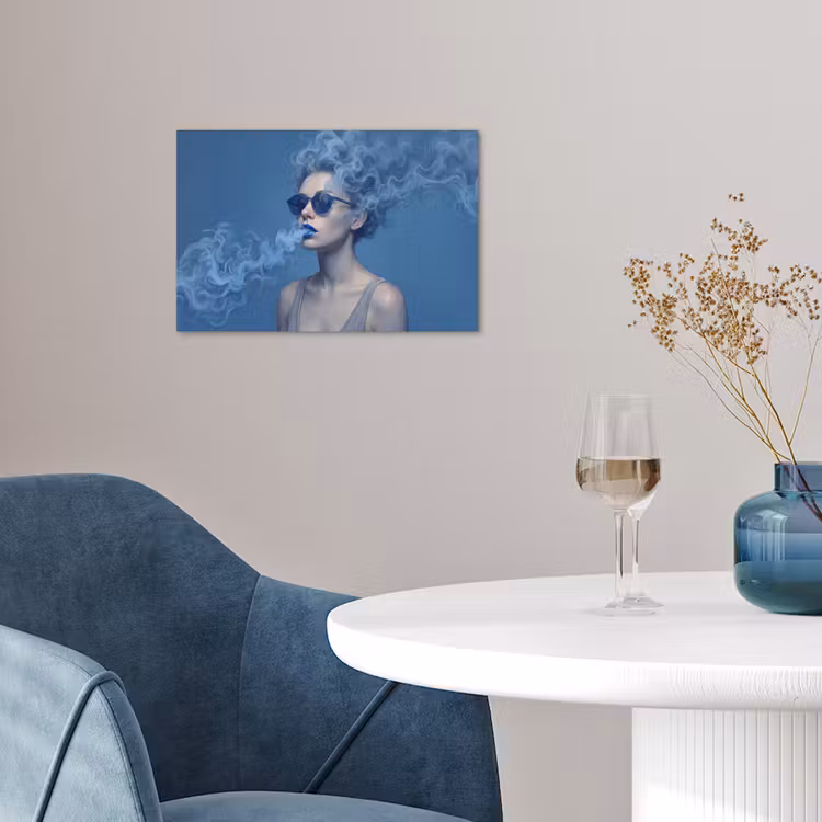 Portret - Zonnebril - Rook - Abstract - Blauw poster papier klein -sfeer3