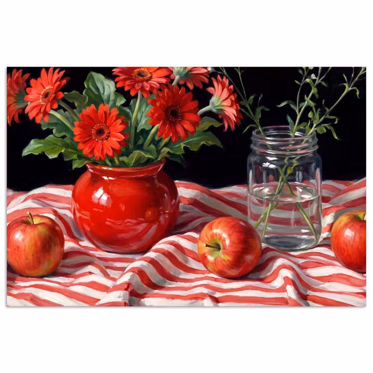 Poster - Red Flowers - Vase - Rode bloemen - Vaas poster papier klein