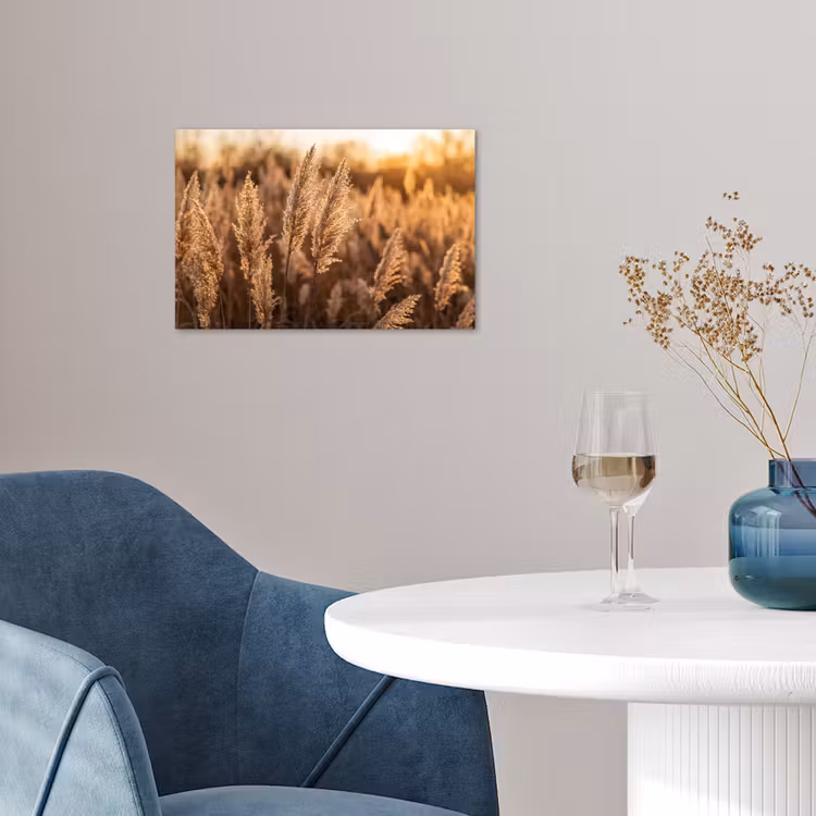 Rietpluimen - Gras - Zonsondergang - Goud - Serene poster papier klein -sfeer3