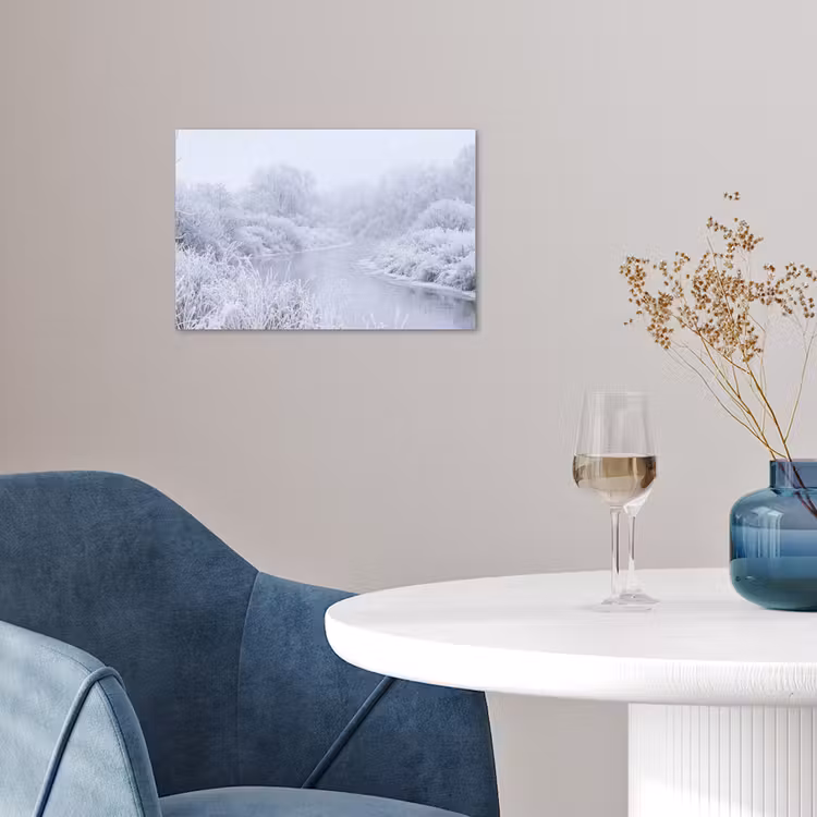 Rivier - Sneeuw - Bos - Winter - Schilderachtig poster papier klein -sfeer3