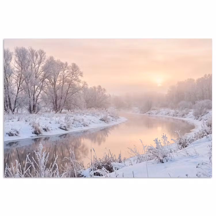 Rivier - Winter - Landschap - Sneeuw - Zonsopgang poster papier klein -3d