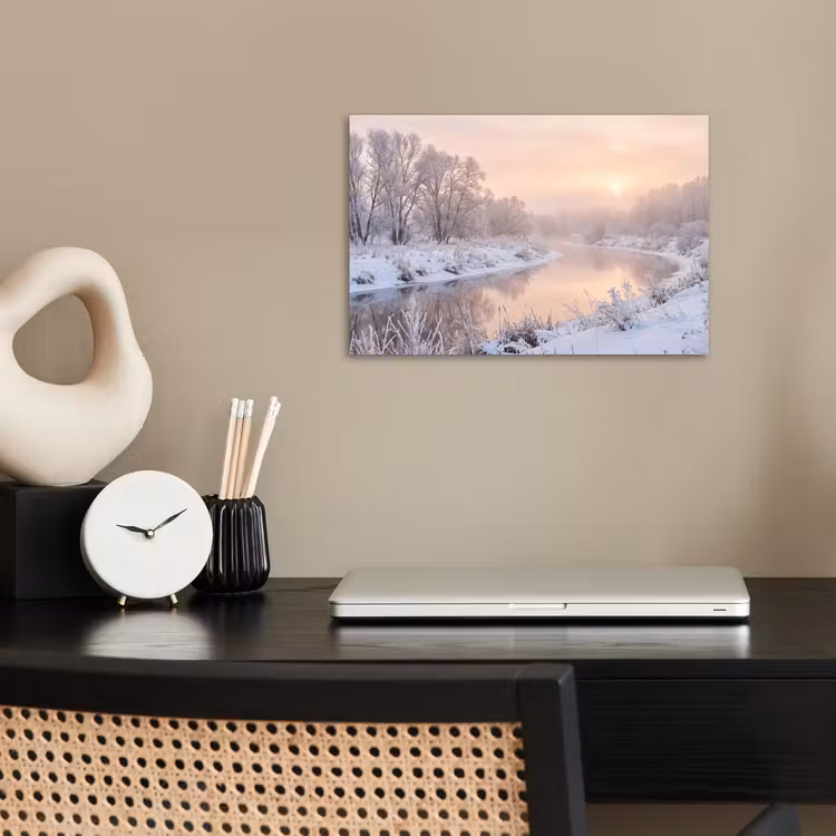 Rivier - Winter - Landschap - Sneeuw - Zonsopgang poster papier klein -sfeer1