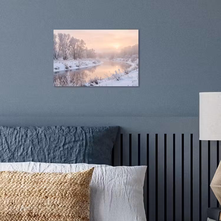 Rivier - Winter - Landschap - Sneeuw - Zonsopgang poster papier klein -sfeer2
