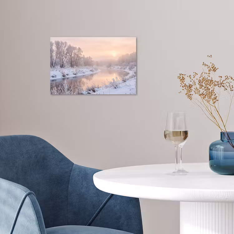 Rivier - Winter - Landschap - Sneeuw - Zonsopgang poster papier klein -sfeer3