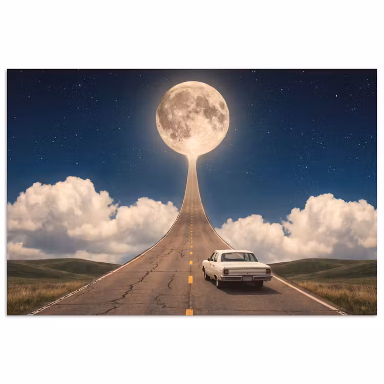 Poster - Road - Moon - Night - Weg - Maan - Nacht poster papier klein