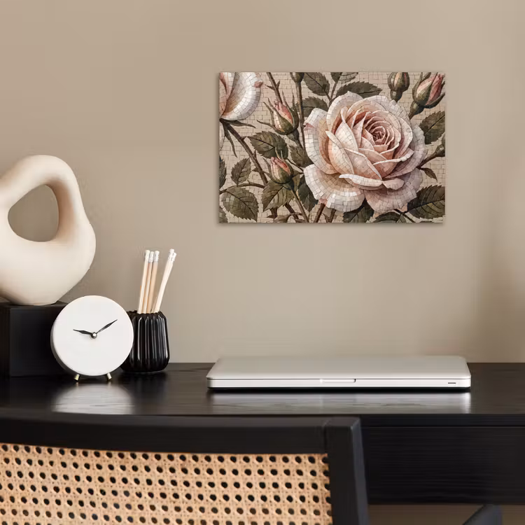 Roos - Mozaïek - Bloemen - Klassiek - Beige poster papier klein -sfeer1