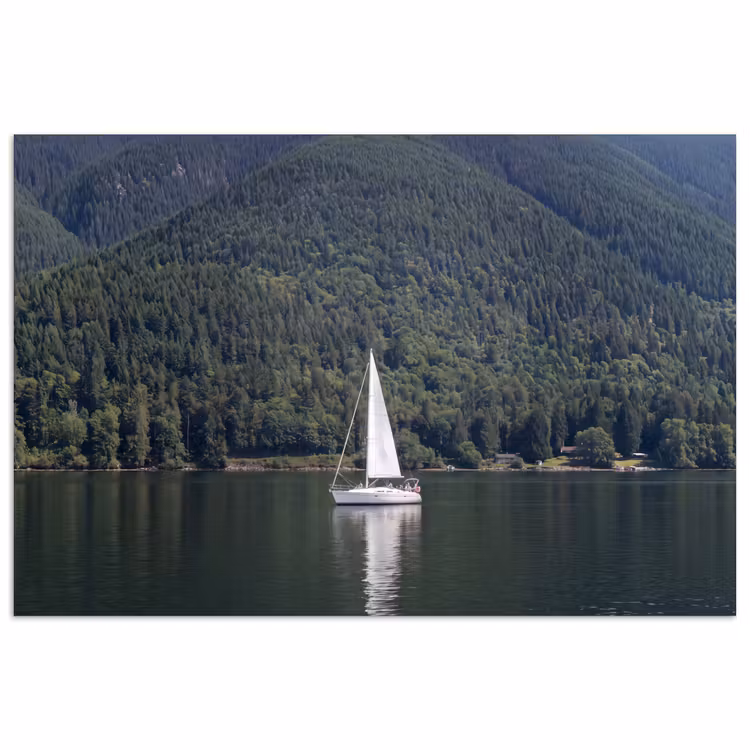Zeilboot - Water - Bergen - Natuur - Groen poster papier klein -3d