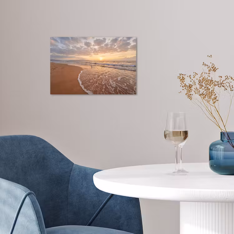 Zee - Kustlijn - Wolken - Landschap - Oranje poster papier klein -sfeer3
