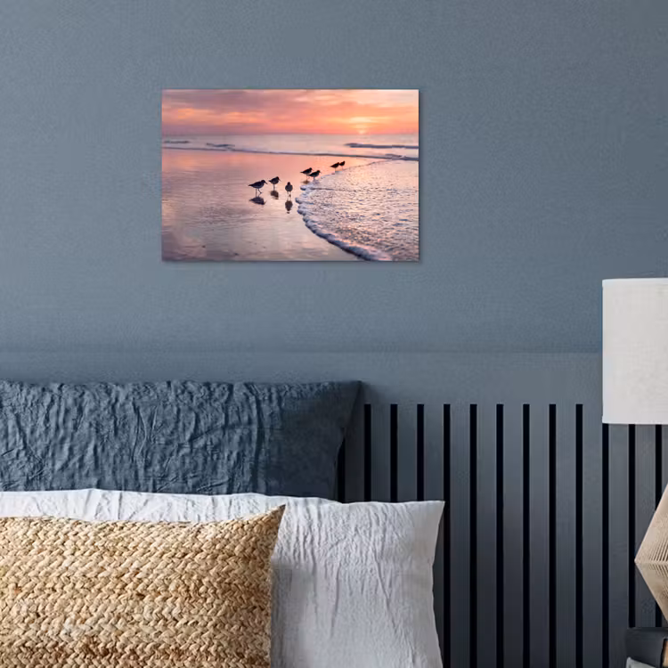 Meeuwen - Strand - Zee - Roze poster papier klein -sfeer2