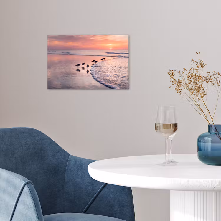 Meeuwen - Strand - Zee - Roze poster papier klein -sfeer3