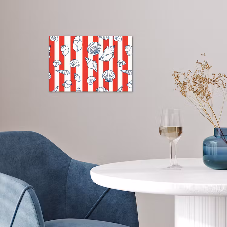 Schelp - Zeedieren - Zomer - Illustratie - Rood - Blauw poster papier klein -sfeer3