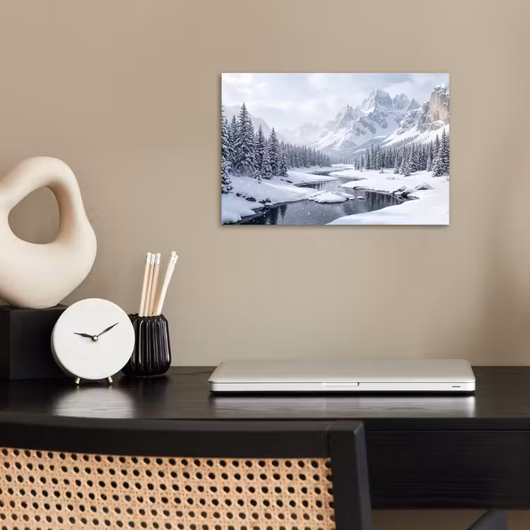 Sneeuwlandschap - Bergen - Rivier - Winter poster papier klein -sfeer1