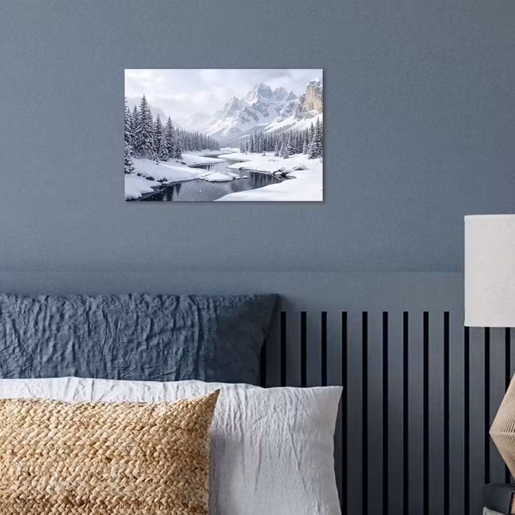 Sneeuwlandschap - Bergen - Rivier - Winter poster papier klein -sfeer2