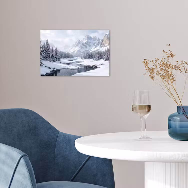 Sneeuwlandschap - Bergen - Rivier - Winter poster papier klein -sfeer3