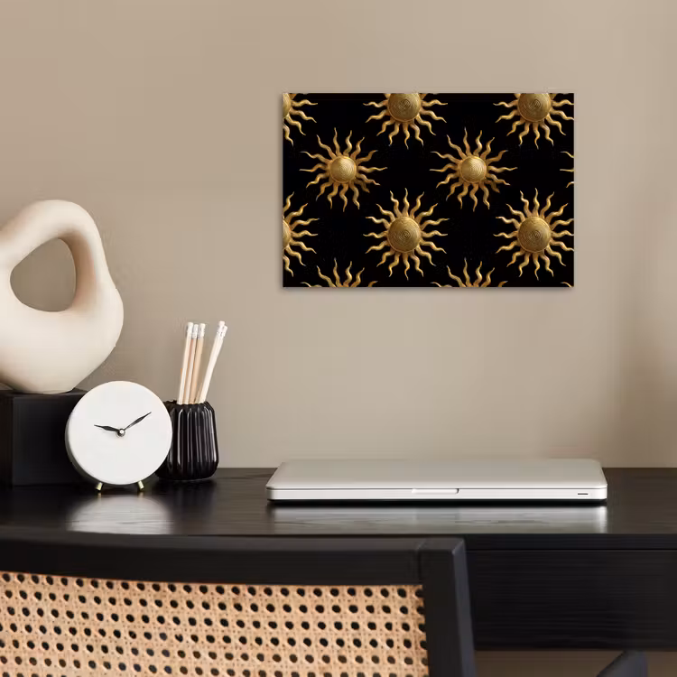 Zon - Patroon - Luxe - Goud - Zwart poster papier klein 62 -sfeer1