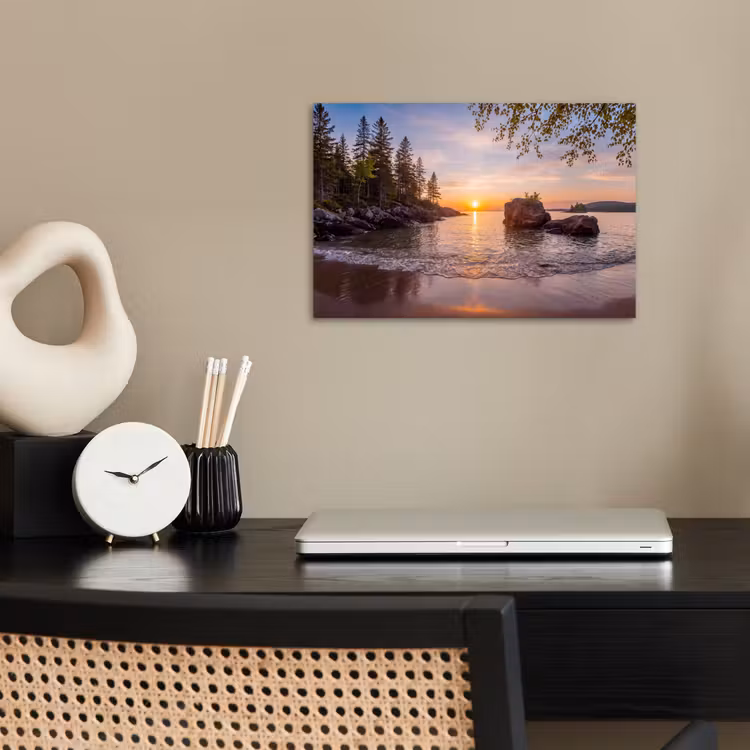Zonsondergang - Kust - Water - Natuur - Oranje poster papier klein -sfeer1