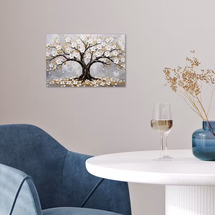 Boom - Bloemen - Natuur - Abstract - Wit poster papier klein -sfeer3