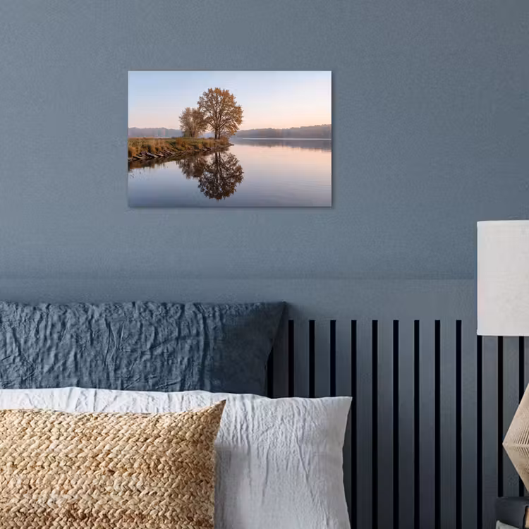 Bomen - Reflectie - Water - Zonsopgang - Serene poster papier klein -sfeer2