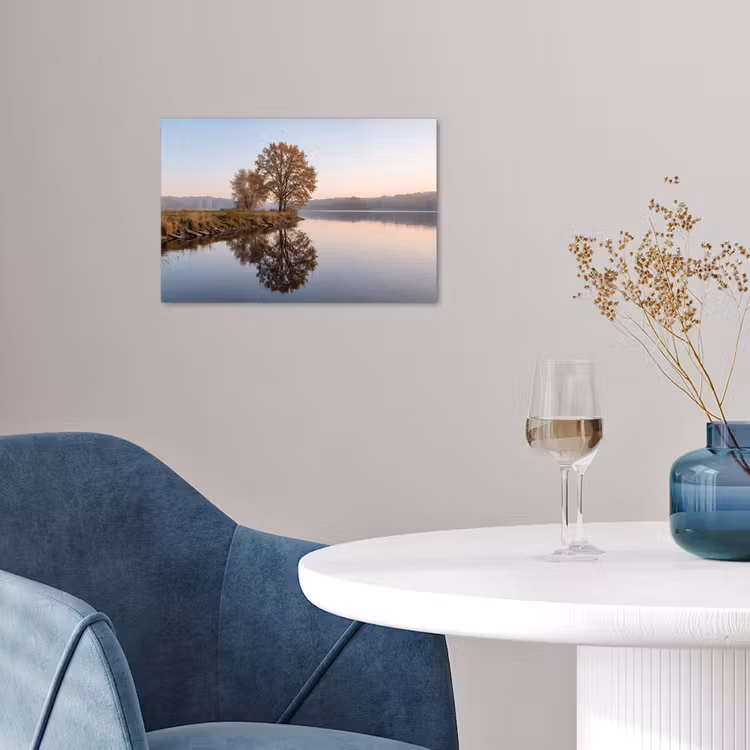 Bomen - Reflectie - Water - Zonsopgang - Serene poster papier klein -sfeer3