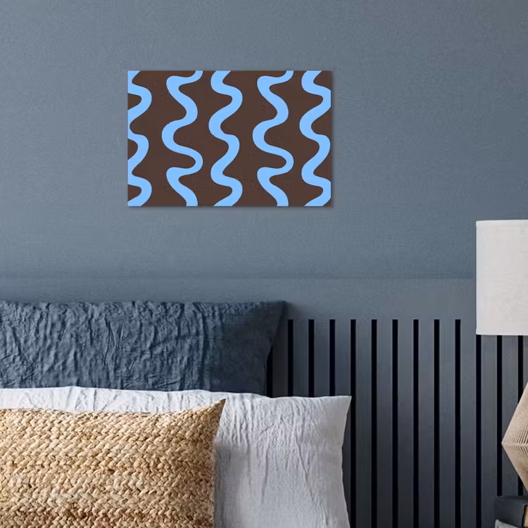 Kronkelende lijnen - Blauw - Bruin - Minimalistisch poster papier klein 62 -sfeer2