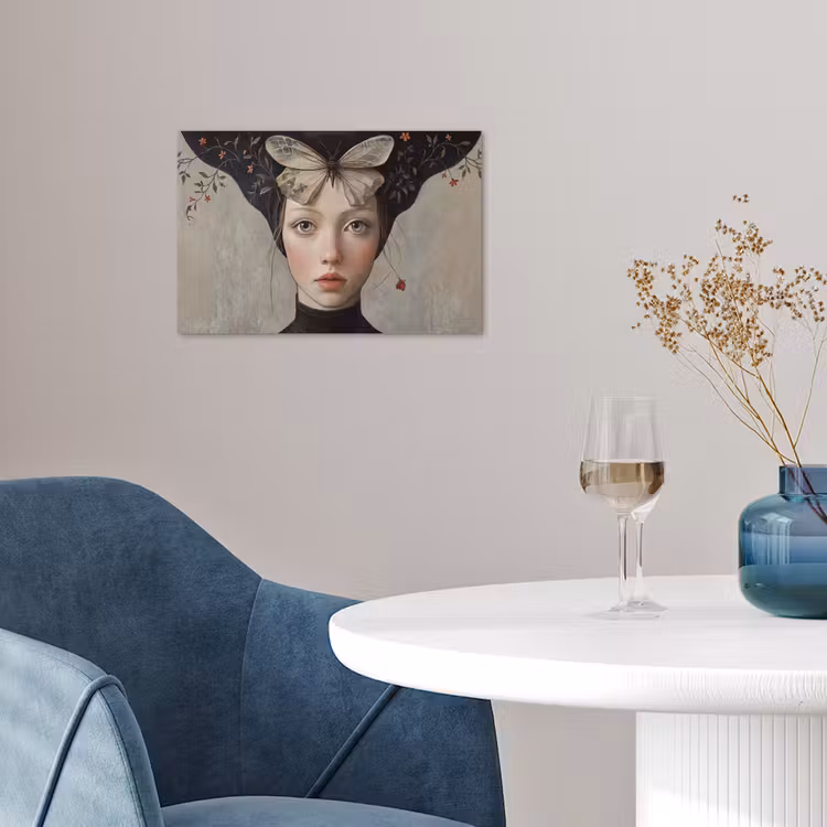Woman - Butterfly - Art - Classic - Muted poster papier klein -sfeer3