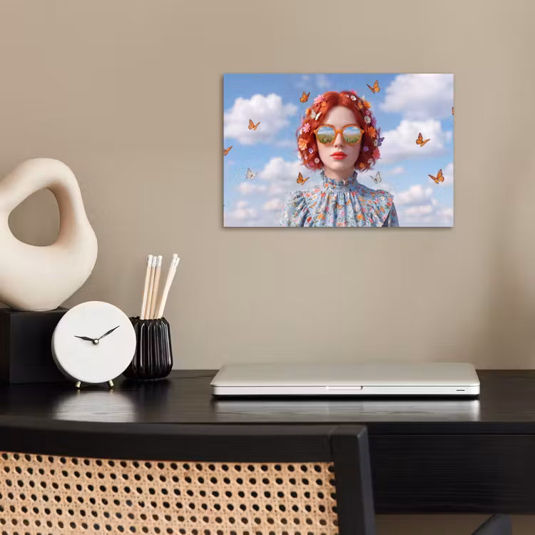 Vrouw - Bloemen - Zomer - Portret - Kleurrijk poster papier klein -sfeer1