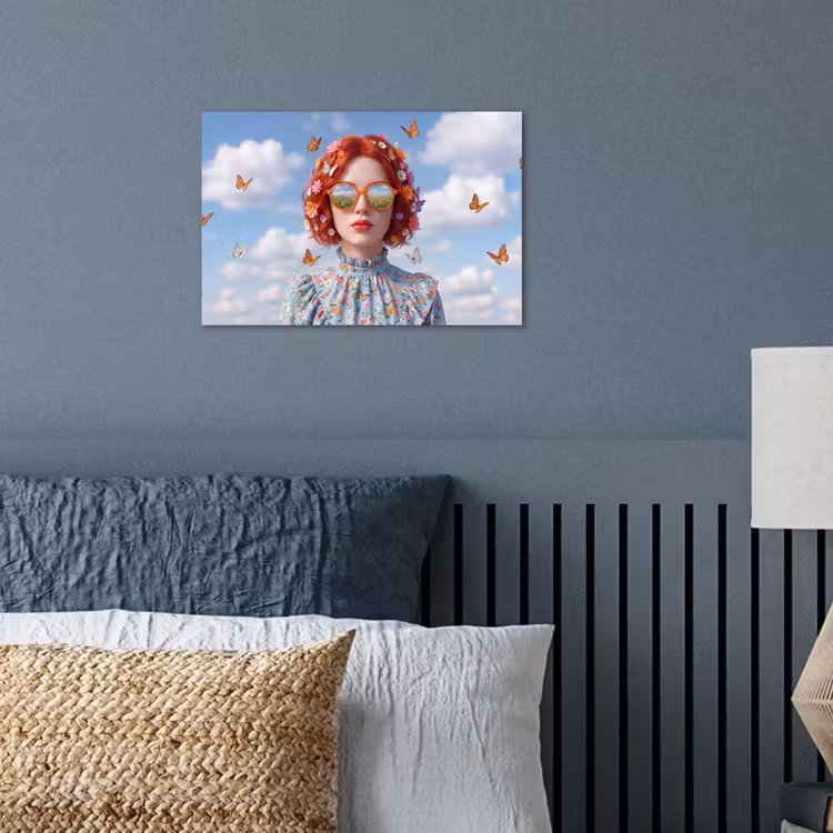 Vrouw - Bloemen - Zomer - Portret - Kleurrijk poster papier klein -sfeer2