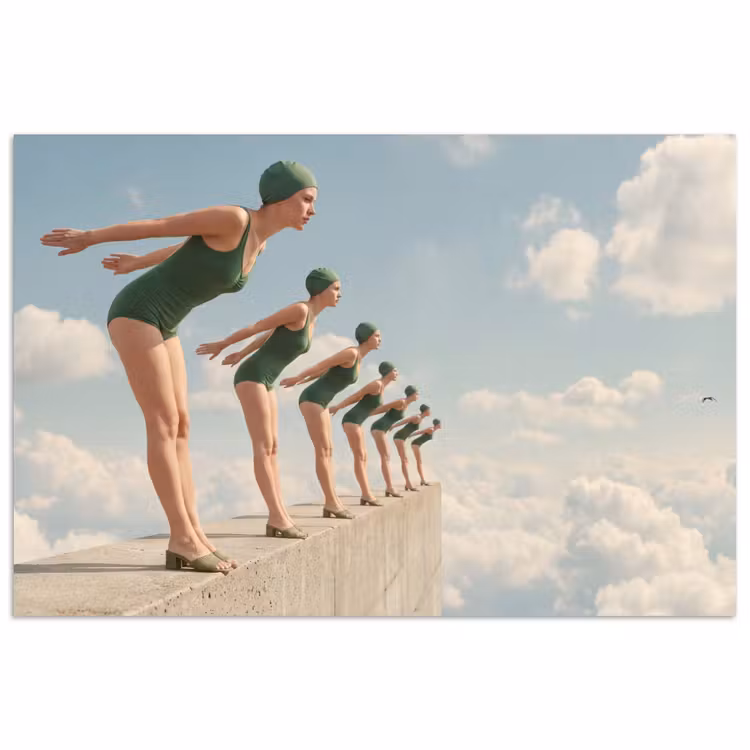 Poster - Women - Diving Pose - Clouds - Vrouwen - Duikhouding - Wolken poster papier klein