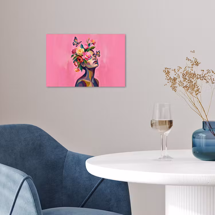 Vrouwengezicht - Vlinders - Kleurrijk poster papier klein -sfeer3