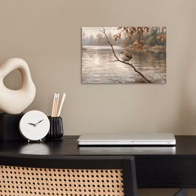 Winterkoninkje - Tak - Rivier - Natuur - Sfeervol poster papier klein -sfeer1