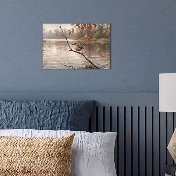 Winterkoninkje - Tak - Rivier - Natuur - Sfeervol poster papier klein -sfeer2