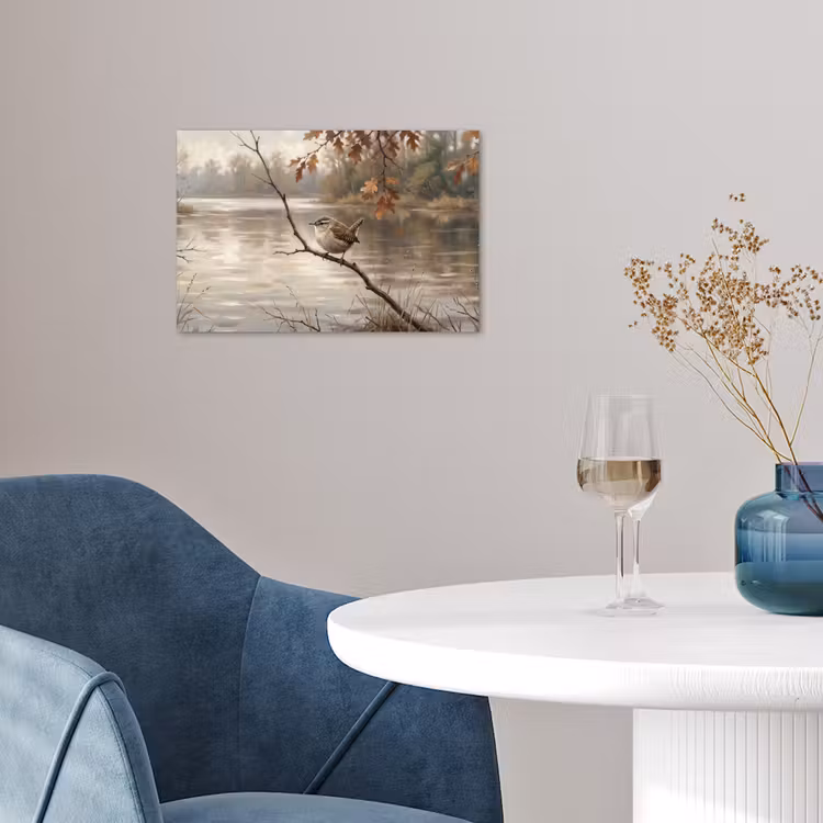 Winterkoninkje - Tak - Rivier - Natuur - Sfeervol poster papier klein -sfeer3