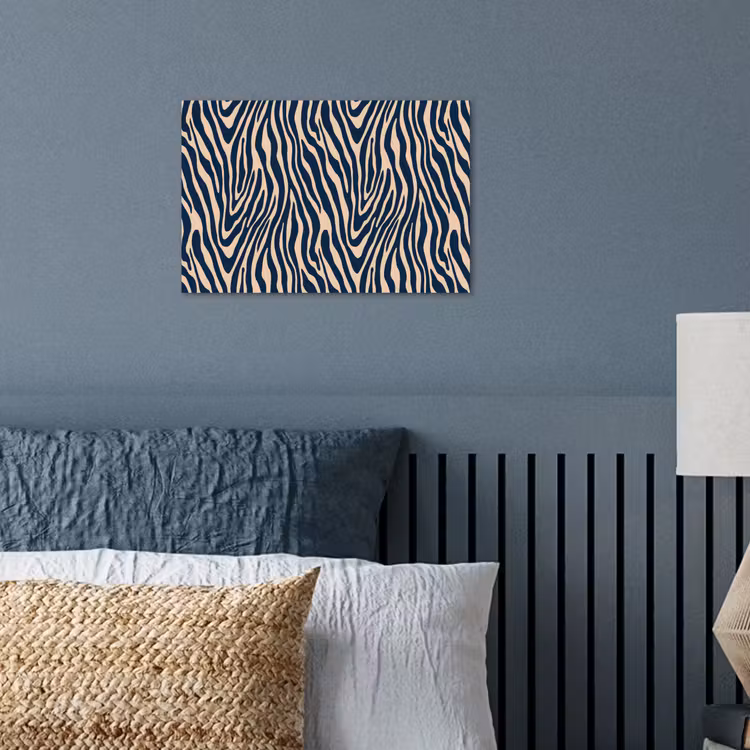 Zebra - Patroon - Blauw - Beige poster papier klein 62 -sfeer2