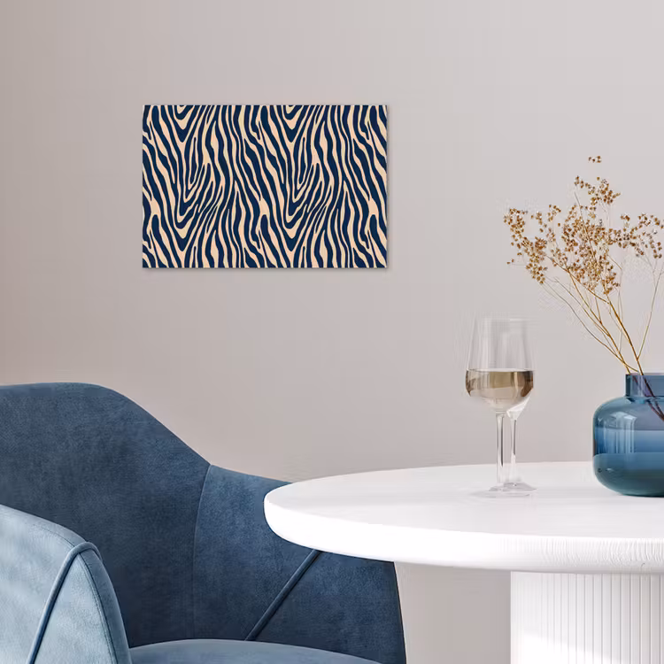 Zebra - Patroon - Blauw - Beige poster papier klein 62 -sfeer3