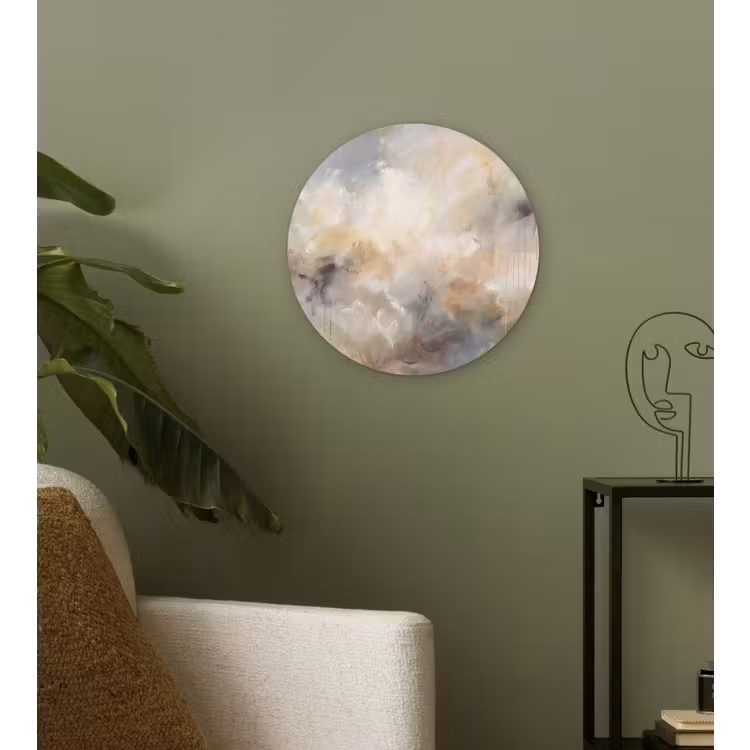 Abstract - Wolken - Sfeervol - Beige - Grijs Wandcirkel kunststof plaat 5mm dik klein -sfeer3