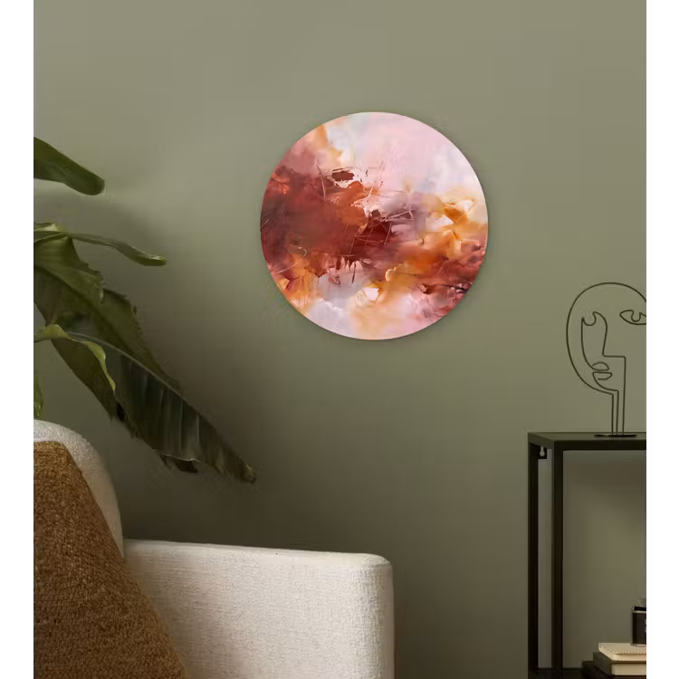 Abstract - Kleurrijk - Kunst - Modern - Roze-Rood Wandcirkel kunststof plaat 5mm dik klein -sfeer3