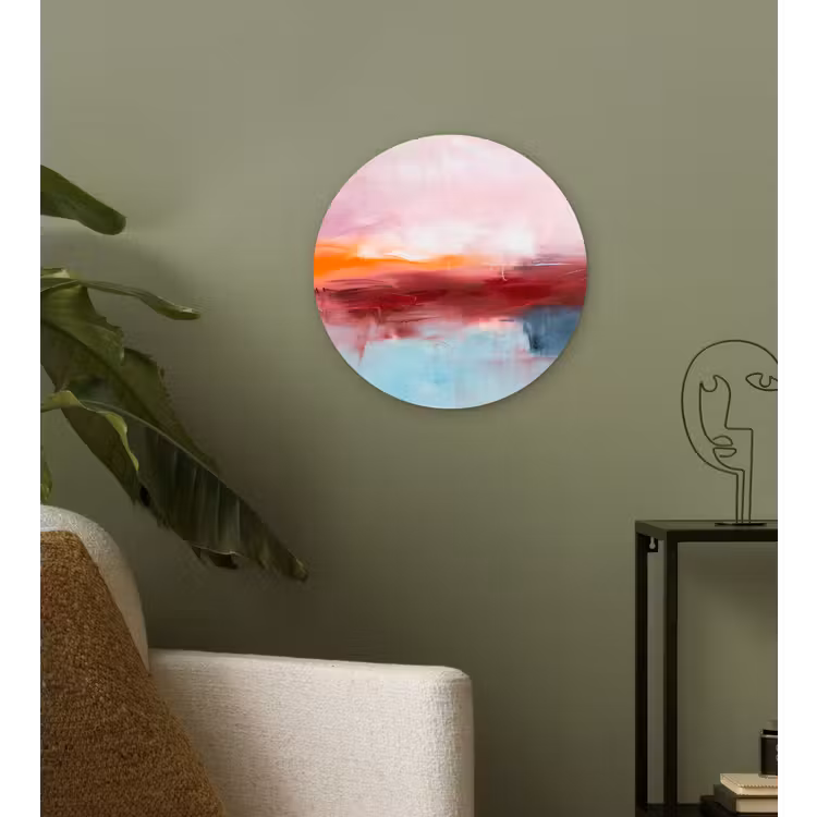Abstract - Kleuren - Modern - Kunst - Roze Wandcirkel kunststof plaat 5mm dik klein -sfeer3