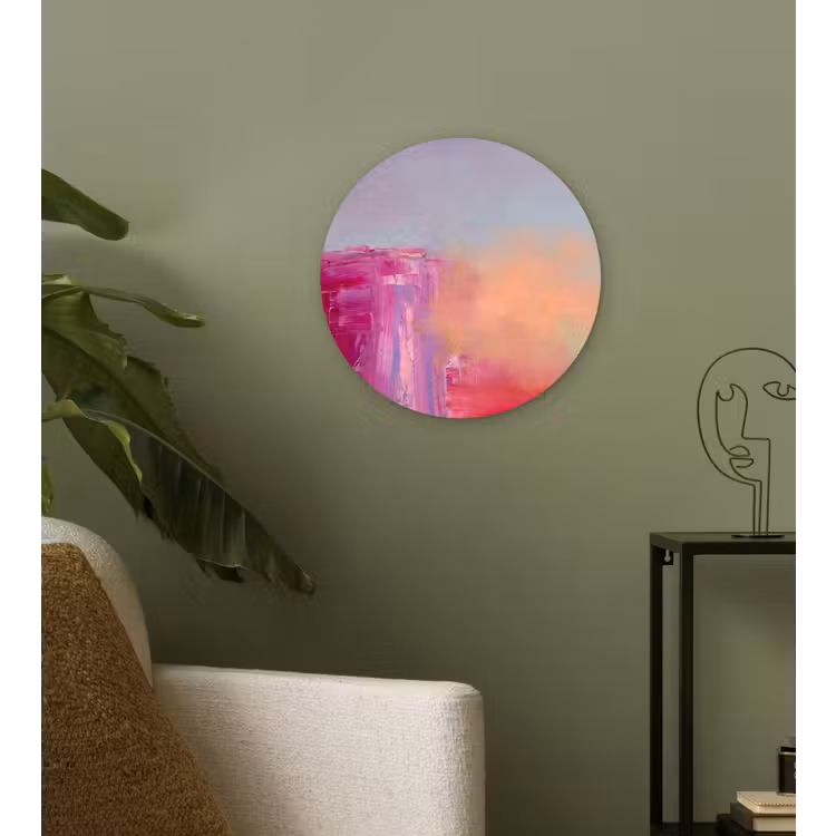 Abstract - Kleuren - Modern - Roze Wandcirkel kunststof plaat 5mm dik klein -sfeer3