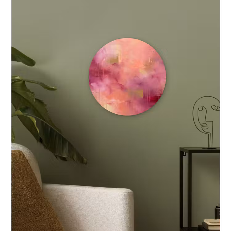 Abstract - Kleuren - Modern - Roze - Paars Wandcirkel kunststof plaat 5mm dik klein -sfeer3