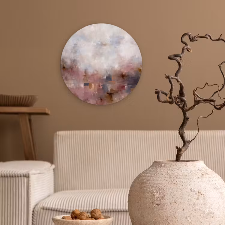Abstract - Vloeiend - Kunst - Modern - Beige Wandcirkel kunststof plaat 5mm dik klein -sfeer1