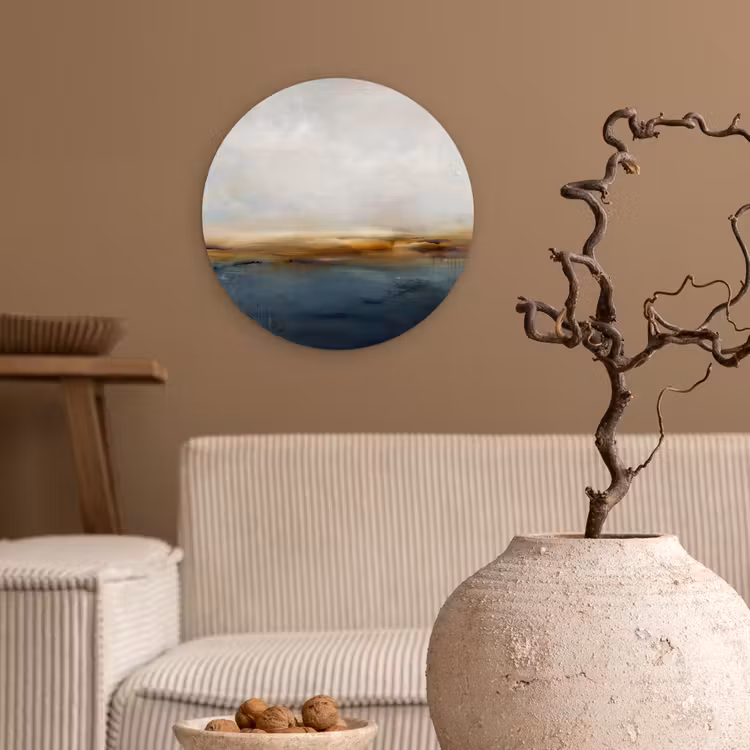 Abstract - Horizon - Water - Modern - Beige Wandcirkel kunststof plaat 5mm dik klein -sfeer1