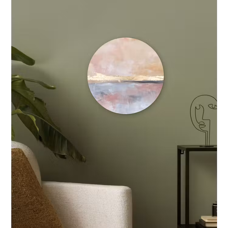 Abstract - Horizontaal - Kunst - Roze - Goud Wandcirkel kunststof plaat 5mm dik klein -sfeer3