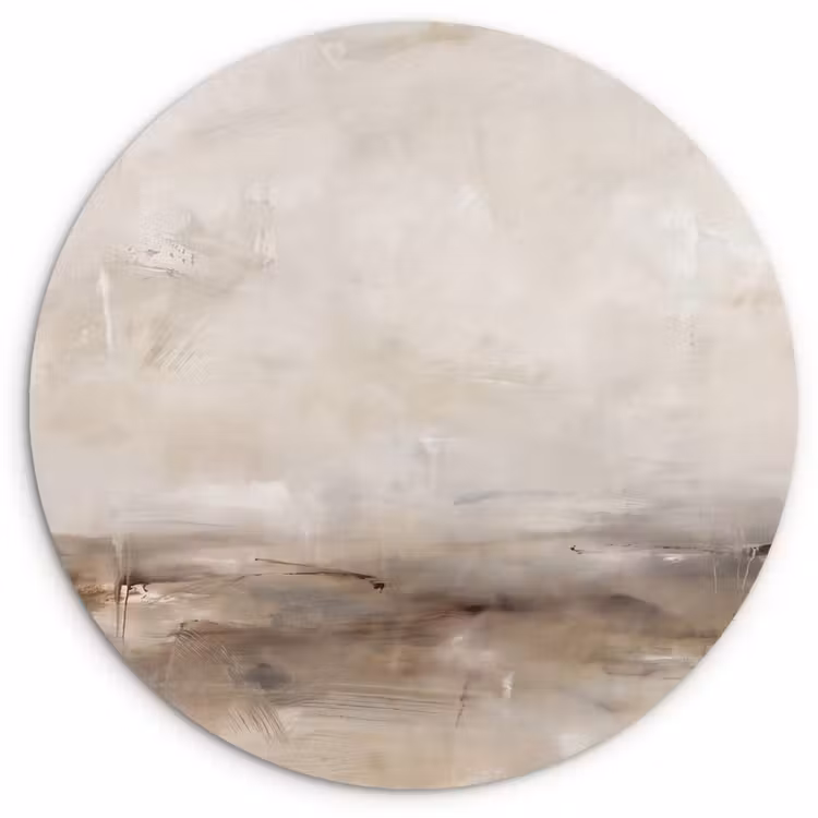 Abstrakt - Landschap - Modern - Beige - Kunst Wandcirkel kunststof plaat 5mm dik klein -3d