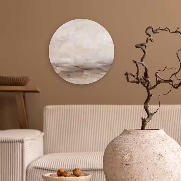 Abstrakt - Landschap - Modern - Beige - Kunst Wandcirkel kunststof plaat 5mm dik klein -sfeer1