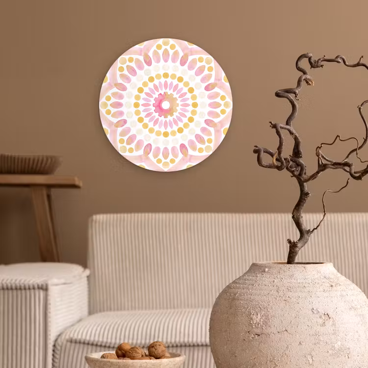 Abstract - Mandala - Kunst - Modern - Roze Wandcirkel kunststof plaat 5mm dik klein -sfeer1