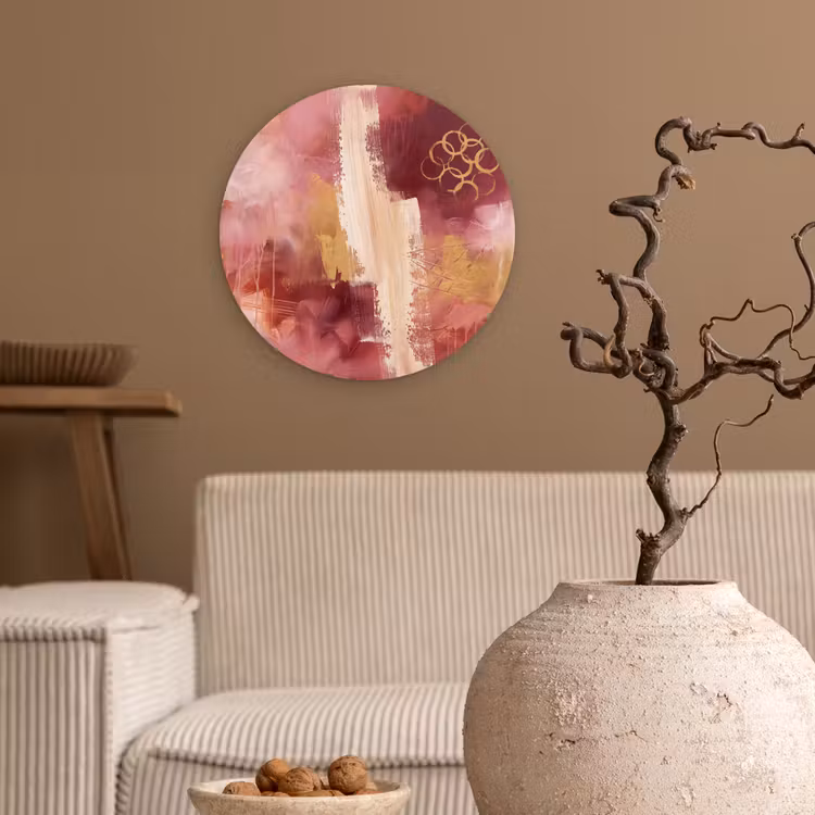 Abstract - Rood - Goud - Modern - Kunst Wandcirkel kunststof plaat 5mm dik klein -sfeer1