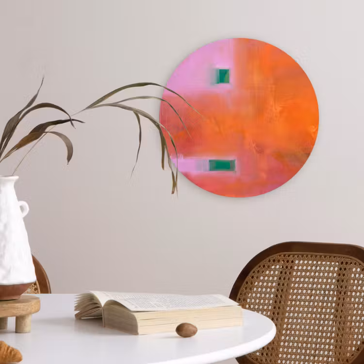 Abstract - Vlakken - Kunst - Modern - Oranje Wandcirkel kunststof plaat 5mm dik klein -sfeer4