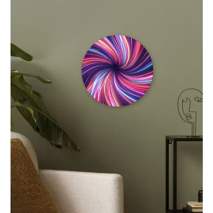 Abstract - Swirl - Futuristic - Neon Wandcirkel kunststof plaat 5mm dik klein -sfeer3