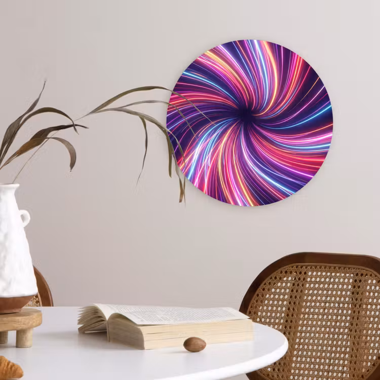 Abstract - Swirl - Futuristic - Neon Wandcirkel kunststof plaat 5mm dik klein -sfeer4